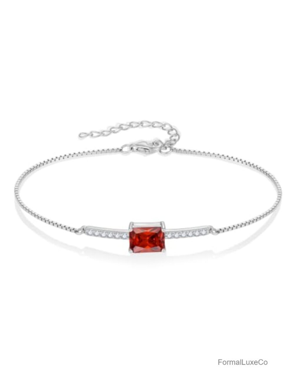 925 Sterling Silver Halo Rectangular Cut Birthstone Bracelet for Her